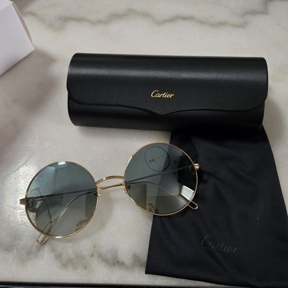 Cartier Round Sunglasses Eyewear Signature C de Cartier CT0156S Gold Auth w/Case